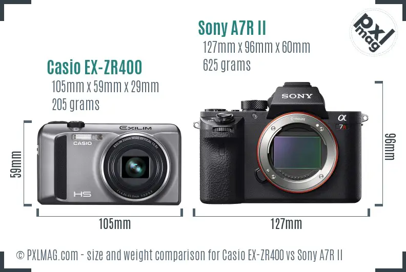 Casio EX-ZR400 vs Sony A7R II size comparison