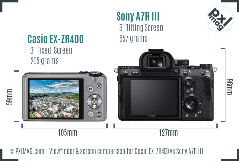 Casio EX-ZR400 vs Sony A7R III Screen and Viewfinder comparison