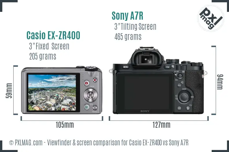 Casio EX-ZR400 vs Sony A7R Screen and Viewfinder comparison