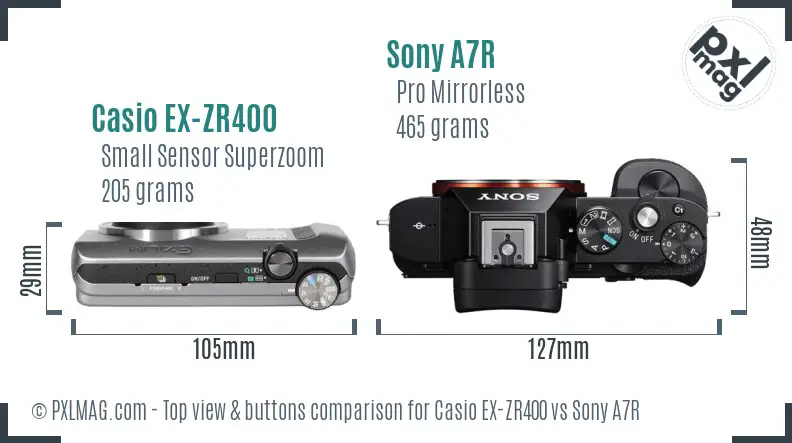 Casio EX-ZR400 vs Sony A7R top view buttons comparison