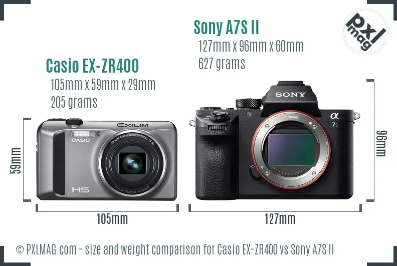 Casio EX-ZR400 vs Sony A7S II size comparison