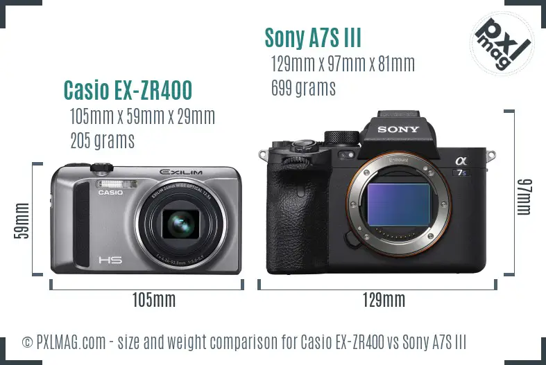 Casio EX-ZR400 vs Sony A7S III size comparison Casio EX-ZR400 vs Sony A7S III size comparison