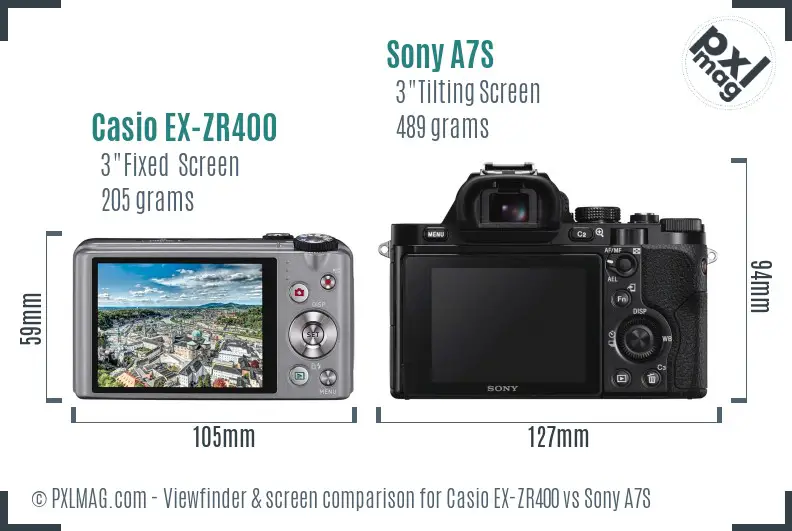 Casio EX-ZR400 vs Sony A7S Screen and Viewfinder comparison