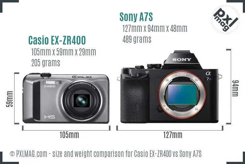 Casio EX-ZR400 vs Sony A7S size comparison Casio EX-ZR400 vs Sony A7S size comparison