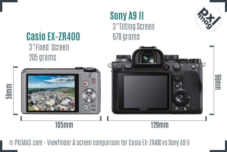 Casio EX-ZR400 vs Sony A9 II Screen and Viewfinder comparison