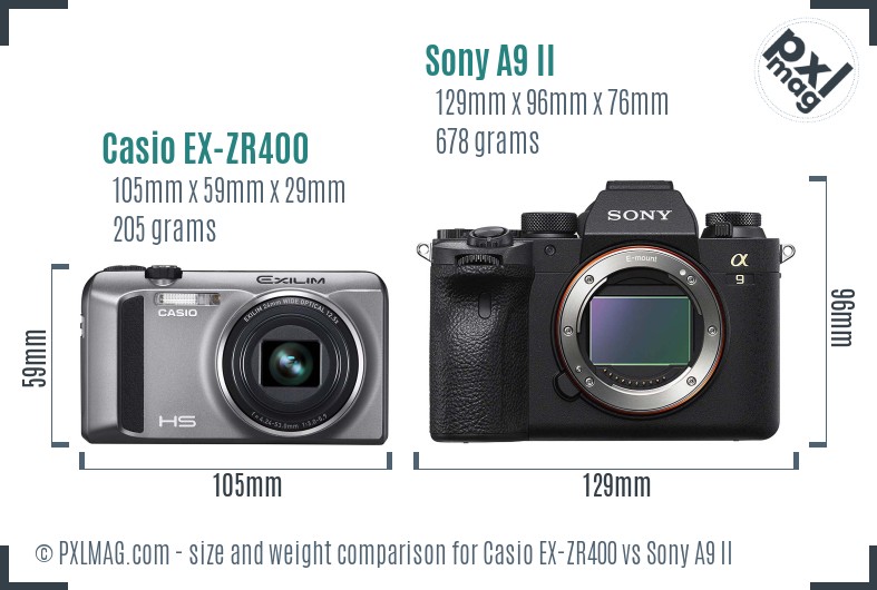 Casio EX-ZR400 vs Sony A9 II size comparison