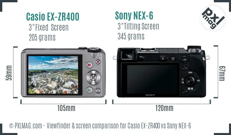 Casio EX-ZR400 vs Sony NEX-6 Screen and Viewfinder comparison Casio EX-ZR400 vs Sony NEX-6 Screen and Viewfinder comparison