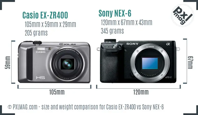 Casio EX-ZR400 vs Sony NEX-6 size comparison Casio EX-ZR400 vs Sony NEX-6 size comparison