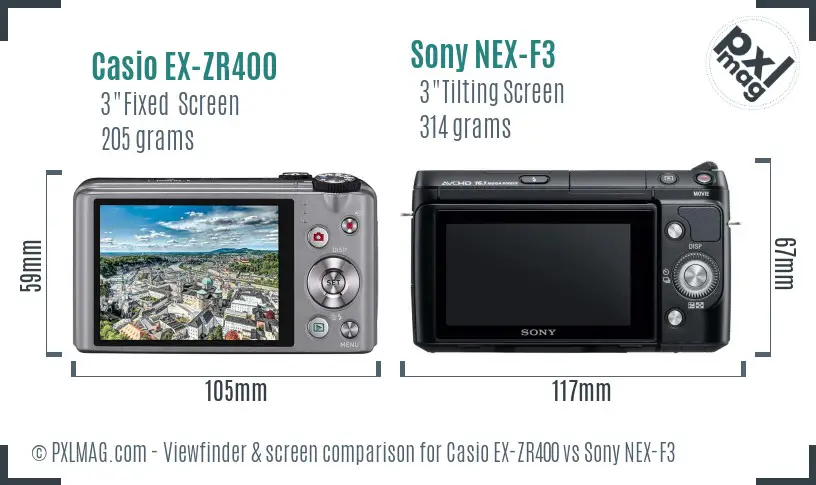 Casio EX-ZR400 vs Sony NEX-F3 Screen and Viewfinder comparison
