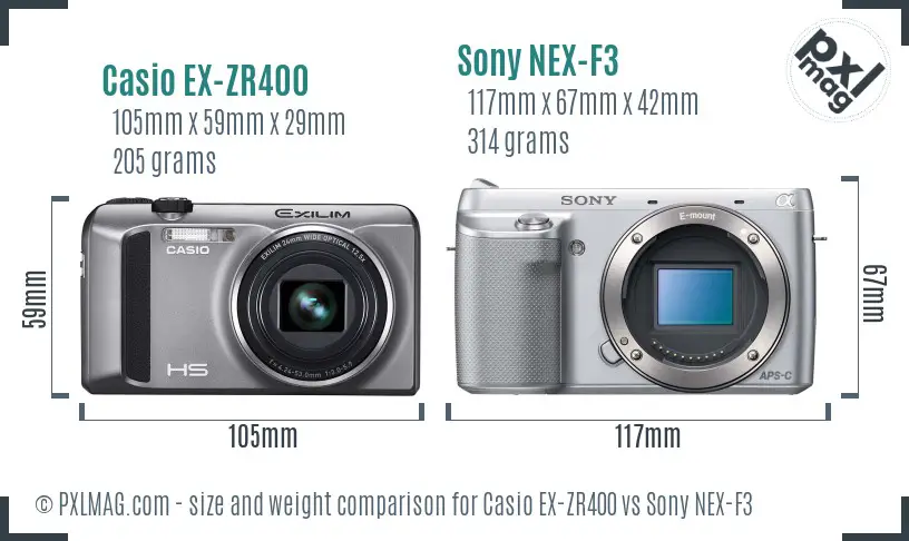 Casio EX-ZR400 vs Sony NEX-F3 size comparison