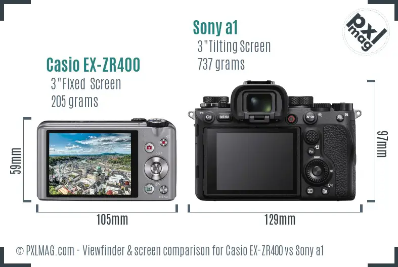 Casio EX-ZR400 vs Sony a1 Screen and Viewfinder comparison