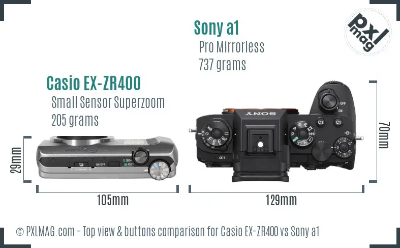 Casio EX-ZR400 vs Sony a1 top view buttons comparison