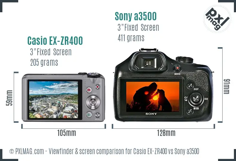 Casio EX-ZR400 vs Sony a3500 Screen and Viewfinder comparison