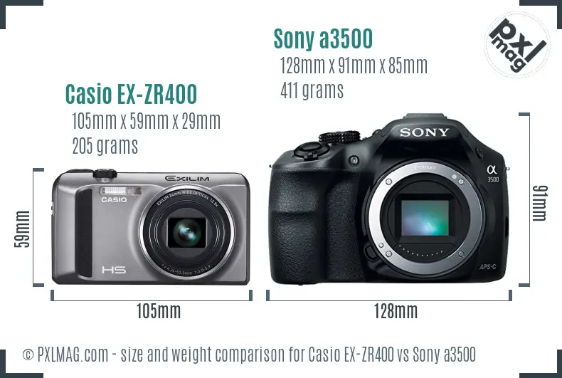 Casio EX-ZR400 vs Sony a3500 size comparison