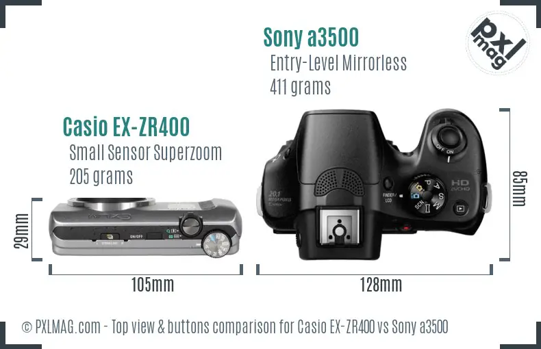 Casio EX-ZR400 vs Sony a3500 top view buttons comparison