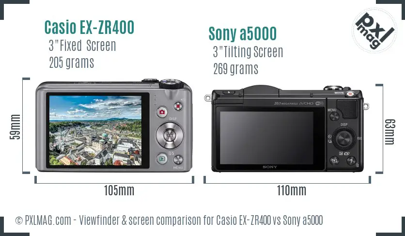 Casio EX-ZR400 vs Sony a5000 Screen and Viewfinder comparison