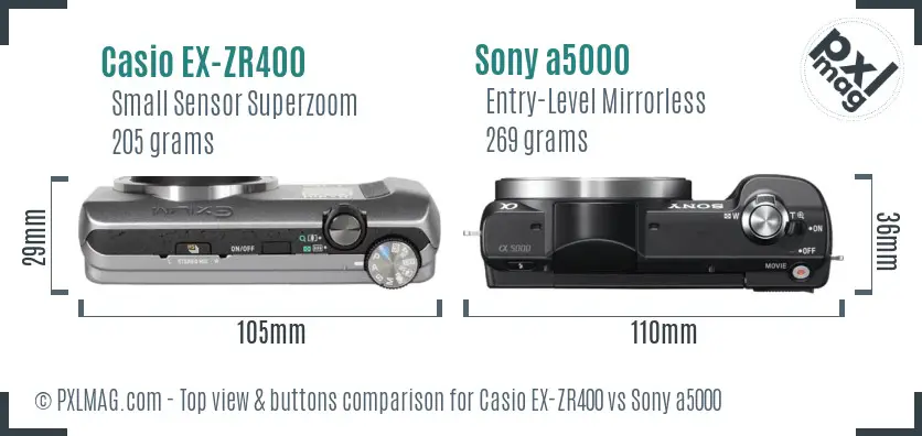 Casio EX-ZR400 vs Sony a5000 top view buttons comparison