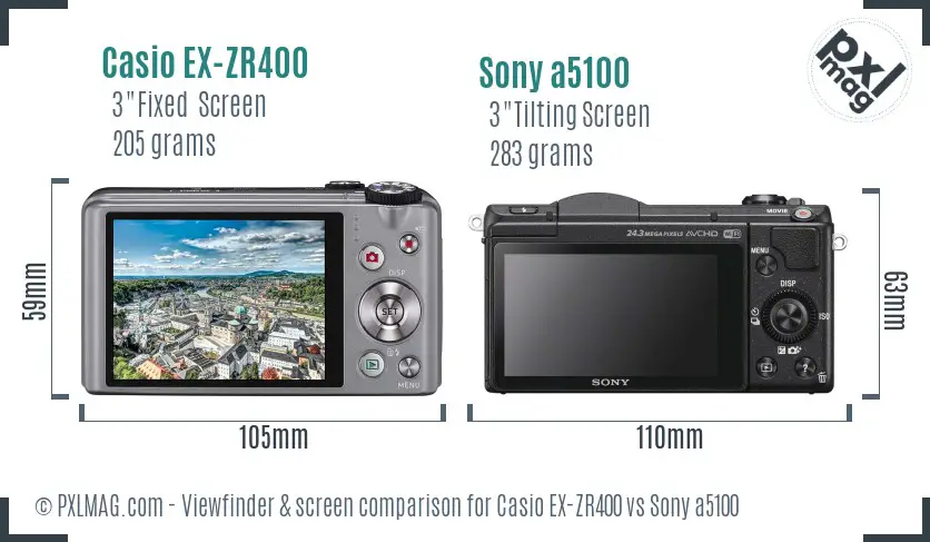 Casio EX-ZR400 vs Sony a5100 Screen and Viewfinder comparison