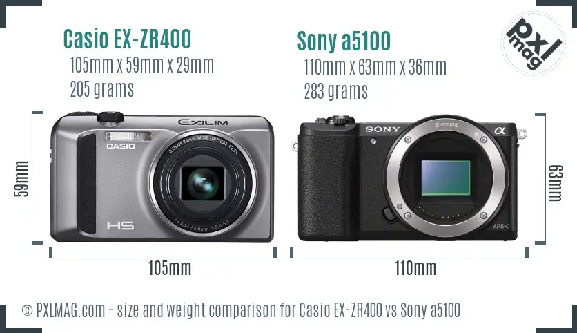 Casio EX-ZR400 vs Sony a5100 size comparison