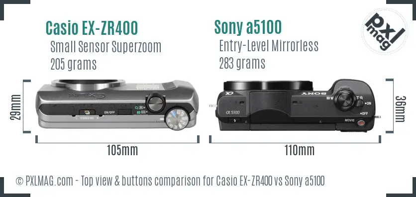 Casio EX-ZR400 vs Sony a5100 top view buttons comparison