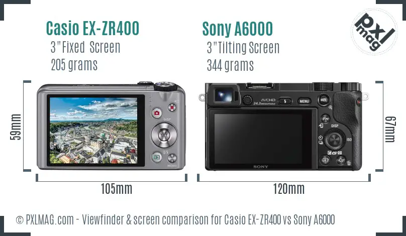 Casio EX-ZR400 vs Sony A6000 Screen and Viewfinder comparison