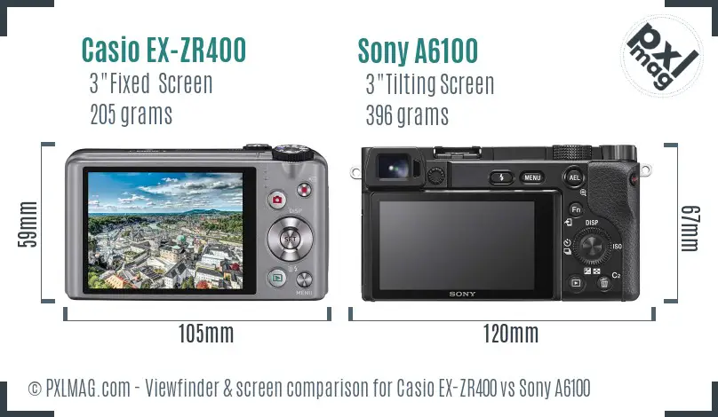 Casio EX-ZR400 vs Sony A6100 Screen and Viewfinder comparison