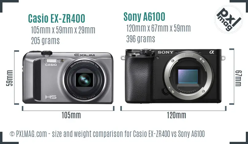 Casio EX-ZR400 vs Sony A6100 size comparison