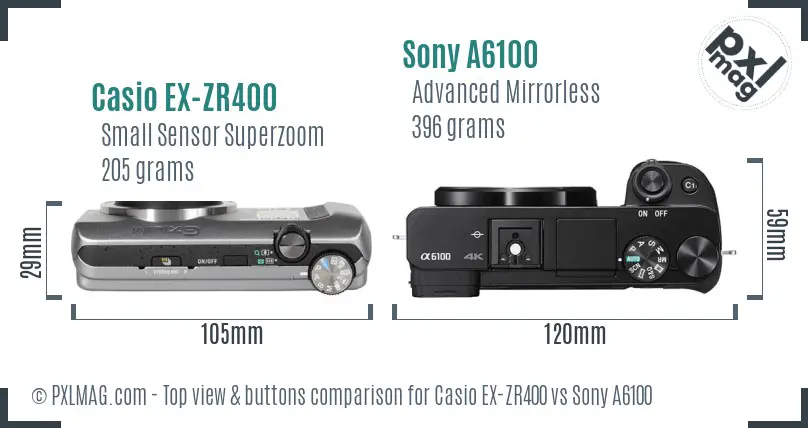 Casio EX-ZR400 vs Sony A6100 top view buttons comparison