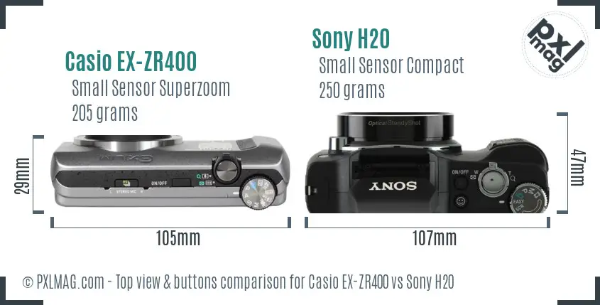 Casio EX-ZR400 vs Sony H20 top view buttons comparison