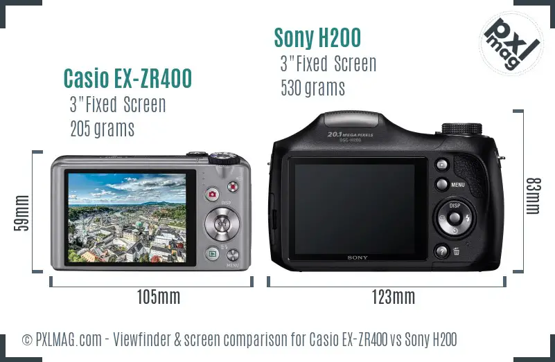 Casio EX-ZR400 vs Sony H200 Screen and Viewfinder comparison