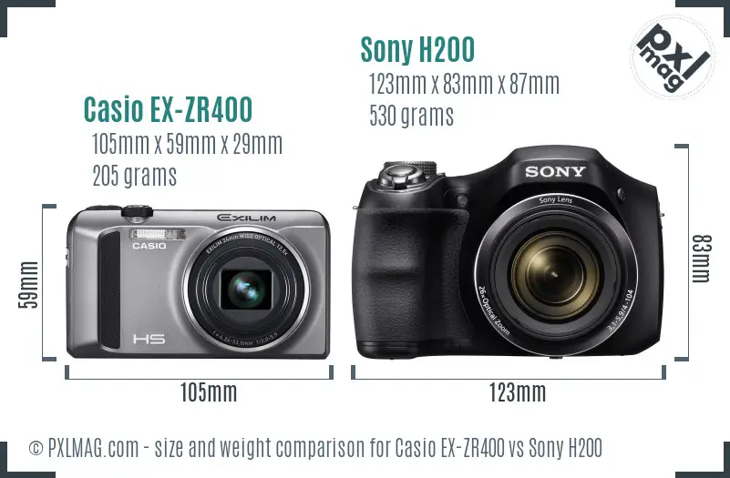 Casio EX-ZR400 vs Sony H200 size comparison