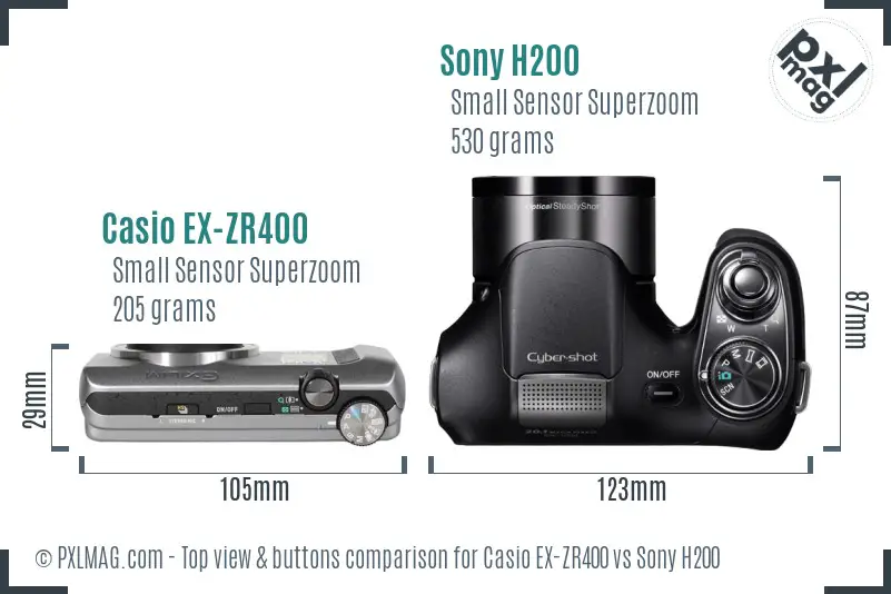 Casio EX-ZR400 vs Sony H200 top view buttons comparison