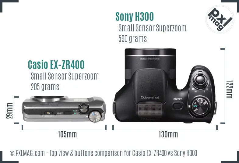 Casio EX-ZR400 vs Sony H300 top view buttons comparison