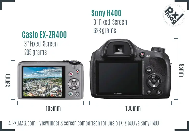 Casio EX-ZR400 vs Sony H400 Screen and Viewfinder comparison