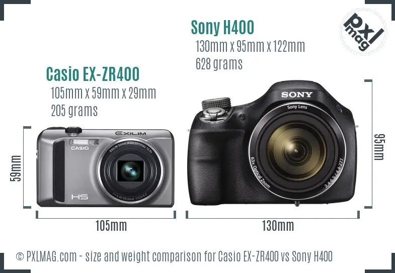 Casio EX-ZR400 vs Sony H400 size comparison