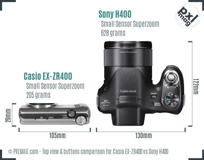 Casio EX-ZR400 vs Sony H400 top view buttons comparison