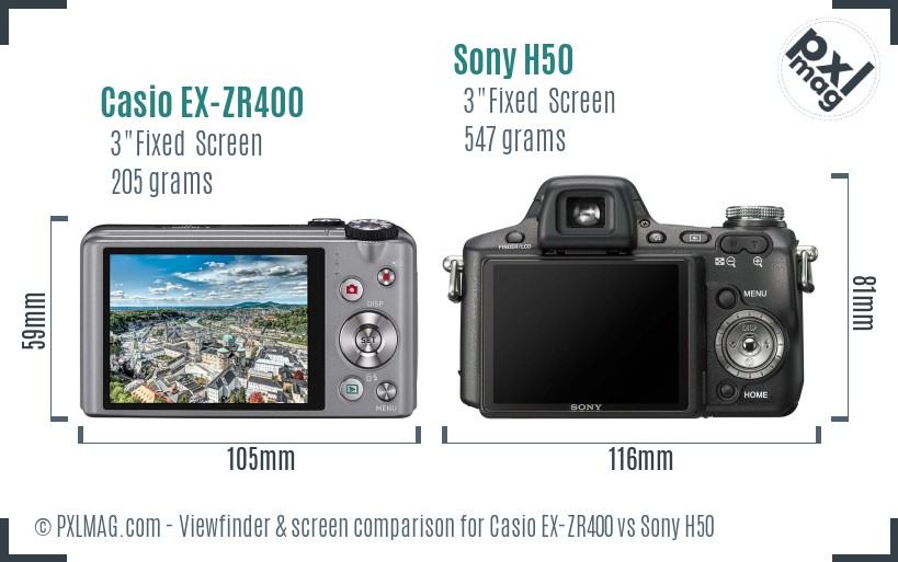 Casio EX-ZR400 vs Sony H50 Screen and Viewfinder comparison