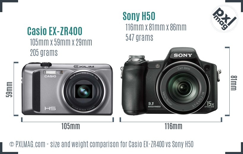 Casio EX-ZR400 vs Sony H50 size comparison
