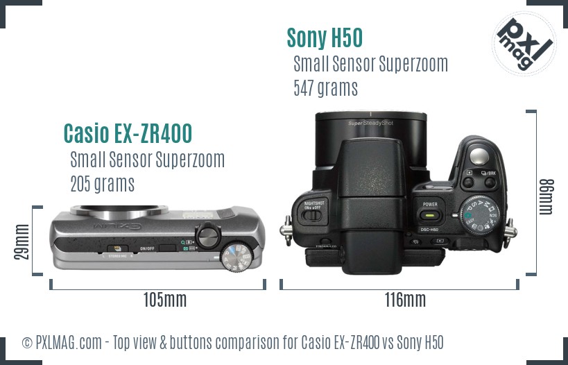 Casio EX-ZR400 vs Sony H50 top view buttons comparison