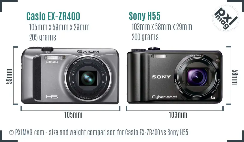 Casio EX-ZR400 vs Sony H55 size comparison