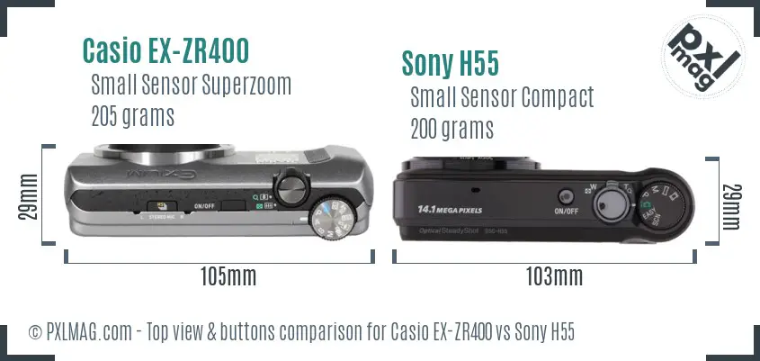 Casio EX-ZR400 vs Sony H55 top view buttons comparison