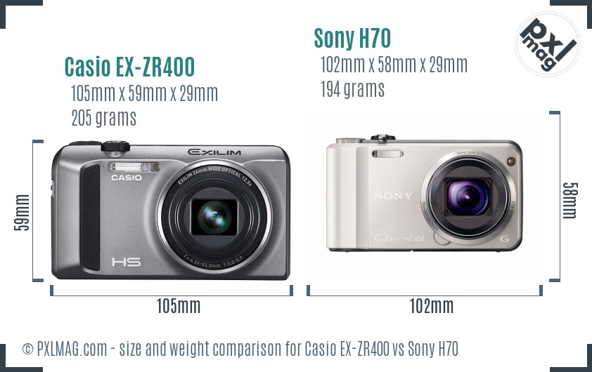 Casio EX-ZR400 vs Sony H70 size comparison
