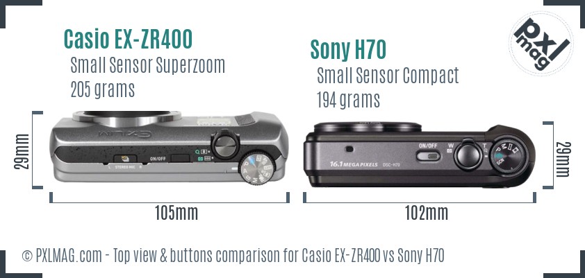 Casio EX-ZR400 vs Sony H70 top view buttons comparison