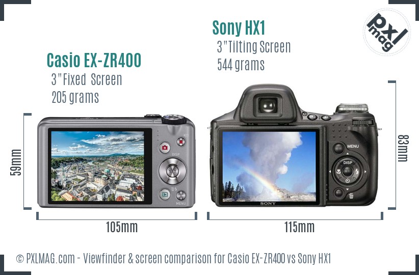 Casio EX-ZR400 vs Sony HX1 Screen and Viewfinder comparison