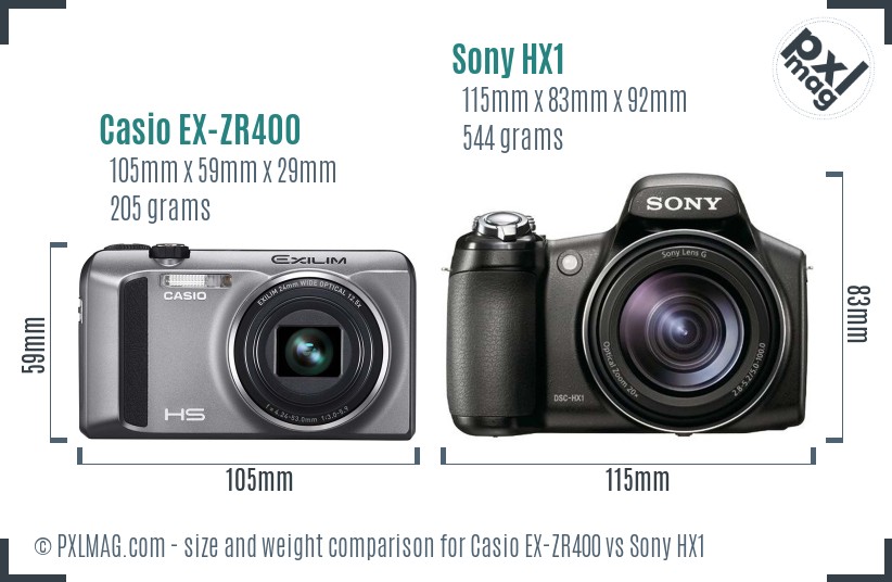 Casio EX-ZR400 vs Sony HX1 size comparison