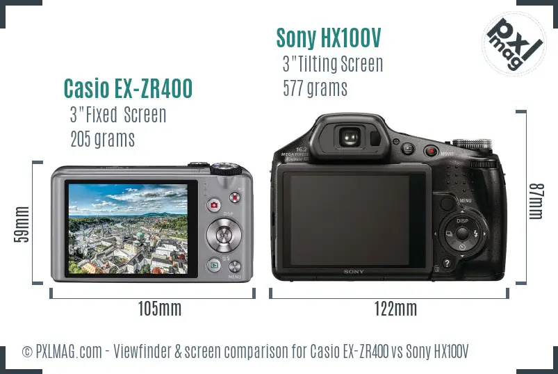 Casio EX-ZR400 vs Sony HX100V Screen and Viewfinder comparison