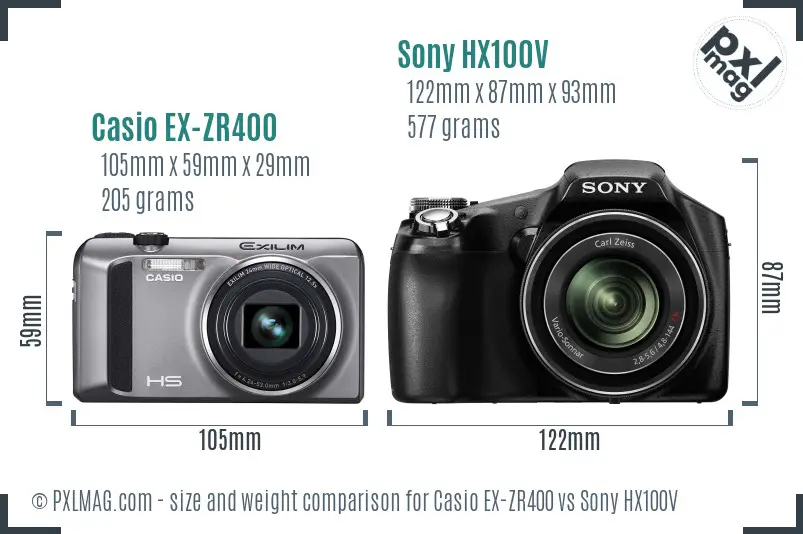 Casio EX-ZR400 vs Sony HX100V size comparison