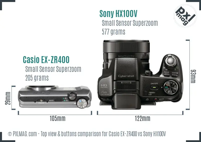 Casio EX-ZR400 vs Sony HX100V top view buttons comparison
