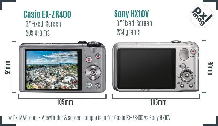 Casio EX-ZR400 vs Sony HX10V Screen and Viewfinder comparison