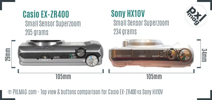 Casio EX-ZR400 vs Sony HX10V top view buttons comparison